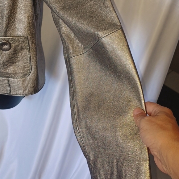 Spiegel Vintage Metallic Gold Soft Leather Women’s One Button Blazer Jacket - Picture 4 of 6